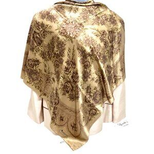 Beautiful Soft Silky Aquascutum London Scarf Satin 33" Olive Gold floral  (72